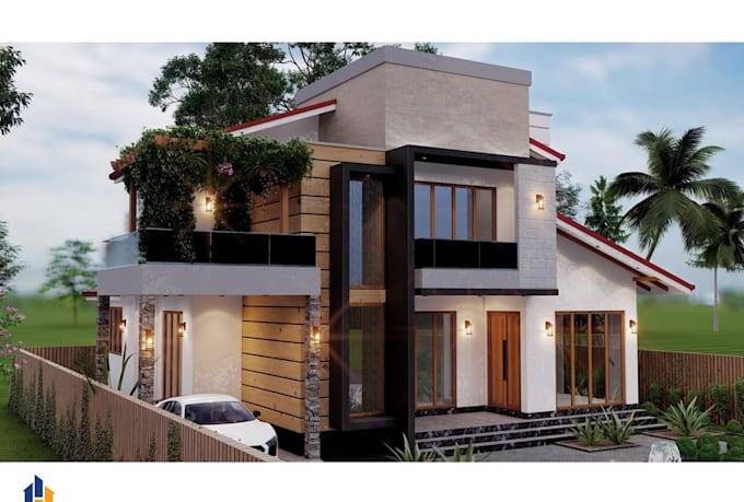 modern house plans with 3d exterior rendering